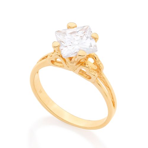 ANEL SOLITÁRIO BANHADO A OURO 18K COM ZIRCÔNIA