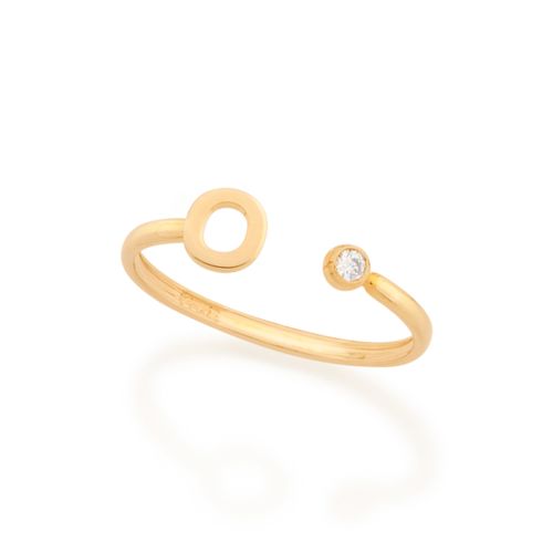 ANEL AJUSTÁVEL LETRA BANHADO A OURO 18K COM ZIRCÔNIA-LETRA O