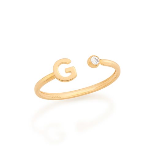 ANEL AJUSTÁVEL LETRA BANHADO A OURO 18K COM ZIRCÔNIA-LETRA G