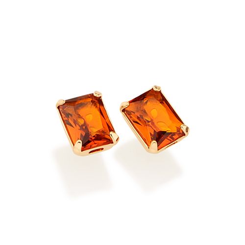 BRINCO RETANGULAR BANHADO A OURO 18K COM CRISTAIS