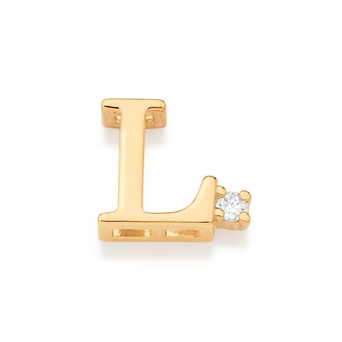 PINGENTE LETRA BANHADO A OURO 18K COM ZIRCÔNIA-LETRA L