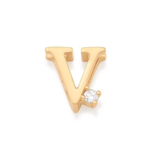 PINGENTE LETRA BANHADO A OURO 18K COM ZIRCÔNIA-LETRA V