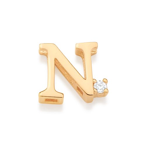PINGENTE LETRA BANHADO A OURO 18K COM ZIRCÔNIA-LETRA N