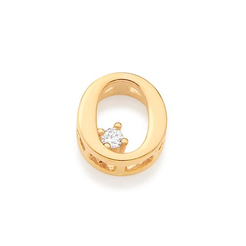 PINGENTE LETRA BANHADO A OURO 18K COM ZIRCÔNIA-LETRA O