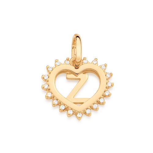 PINGENTE CORAÇÃO COM LETRA BANHADO A OURO 18K COM ZIRCÔNIAS-LETRA Z
