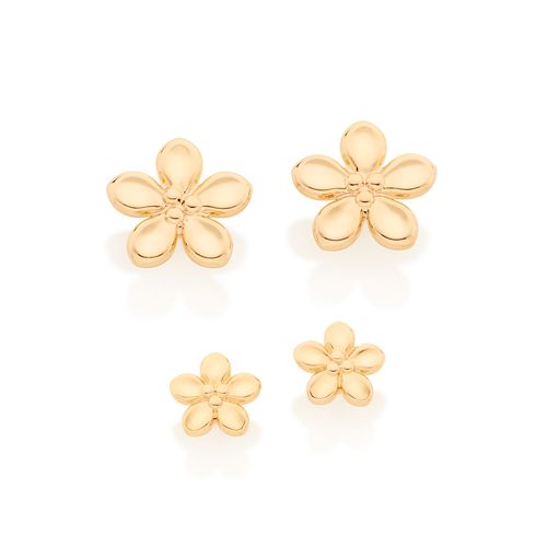 KIT BRINCO FLORES BANHADO A OURO 18K