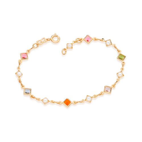 PULSEIRA BANHADA A OURO 18K COM PEDRAS COLORIDAS