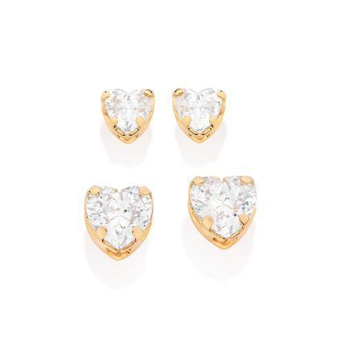 KIT BRINCO CORAÇÃO BANHADO A OURO 18K COM ZIRCÔNIAS
