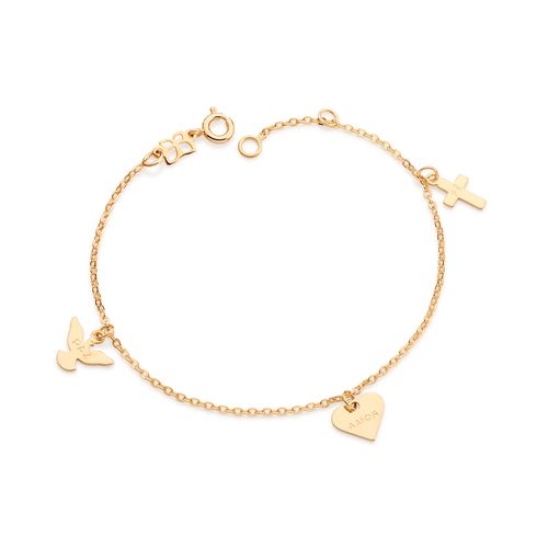 PULSEIRA PAZ, AMOR E FÉ BANHADA A OURO 18K