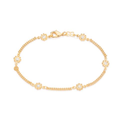 PULSEIRA FLORES BANHADO A OURO 18K COM ZIRCÔNIAS