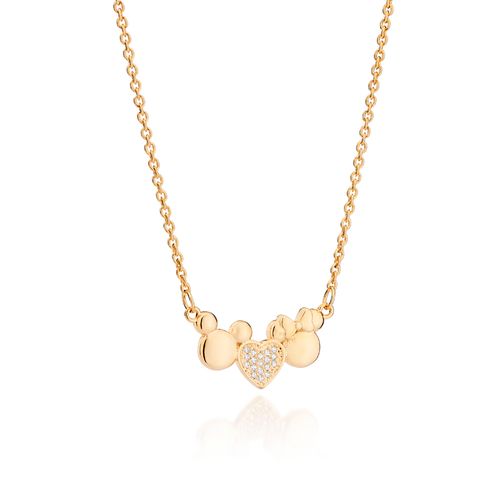 GARGANTILHA CORAÇÃO MICKEY E MINNIE BANHADA A OURO 18K COM ZIRCÔNIAS