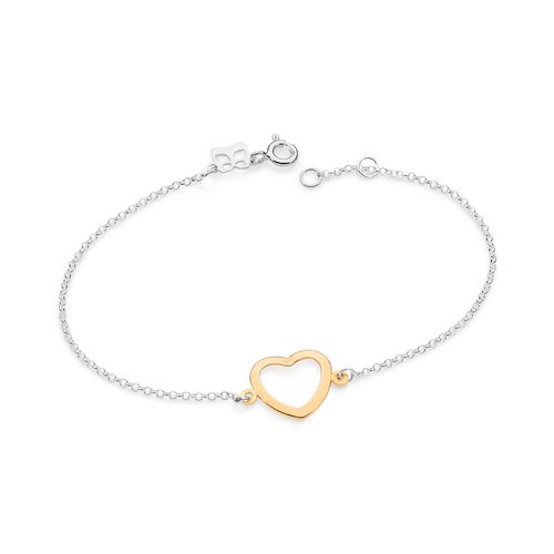PULSEIRA DE PRATA MACIÇA 925 COM PINGENTE CORAÇÃO VAZADO BANHADO A OURO 18K