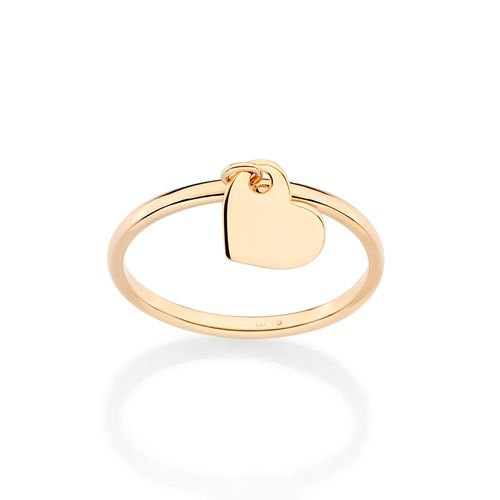 ANEL SKINNY COM PINGENTE CORAÇÃO BANHADO A OURO 18K