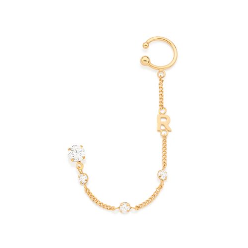 BRINCO COM PIERCING DE PRESSÃO LETRA BANHADO A OURO 18K COM ZIRCÔNIAS-LETRA R