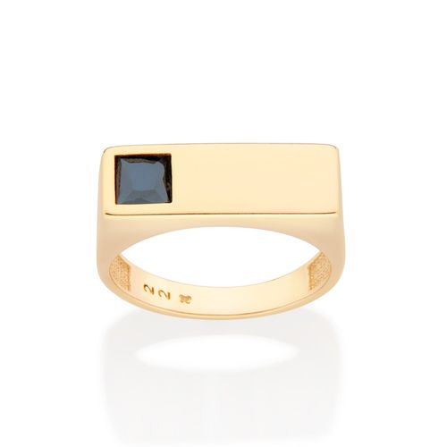 ANEL RETANGULAR PEDRA PRETA BANHADO A OURO 18K