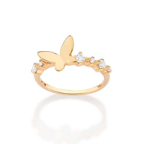 ANEL SKINNY BORBOLETA BANHADO A OURO 18K COM ZIRCÔNIAS