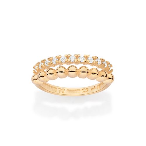 ANEL ARO DUPLO BANHADO A OURO 18K COM ESFERAS E ZIRCÔNIAS