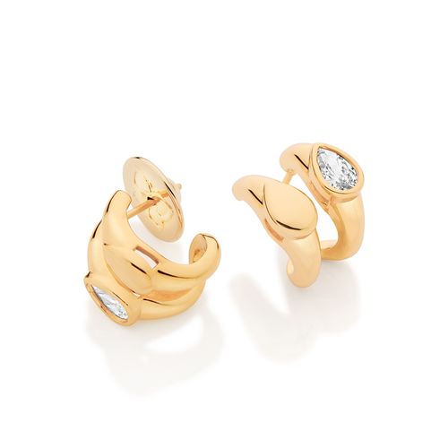 BRINCO ARGOLA DUPLA GOTAS BANHADO A OURO 18K COM ZIRCÔNIAS