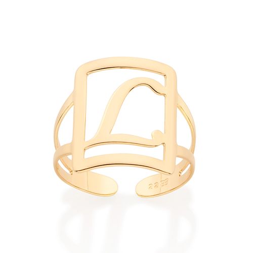 MAXI ANEL LETRA AJUSTÁVEL BANHADO A OURO 18K-LETRA L