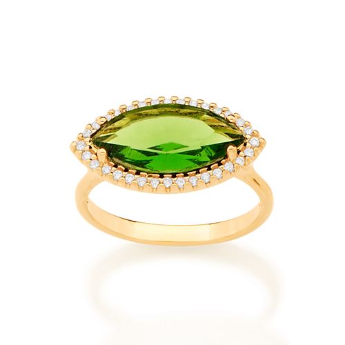 ANEL BANHADO A OURO 18K COM CRISTAL NAVETE E ZIRCÔNIAS