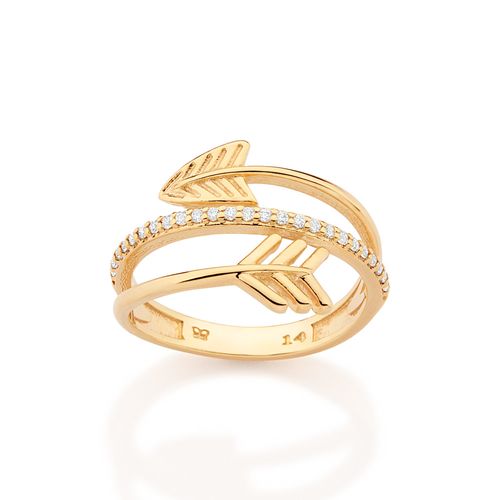 ANEL ARO TRIPLO FLECHA BANHADO A OURO 18K COM ZIRCÔNIAS
