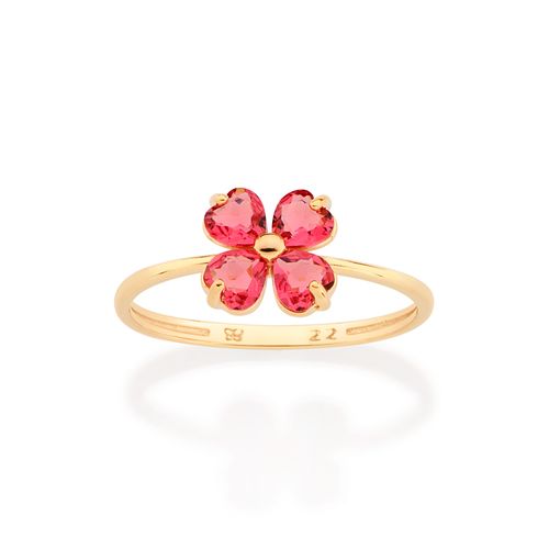 ANEL SKINNY FLOR BANHADO A OURO 18K COM CRISTAIS