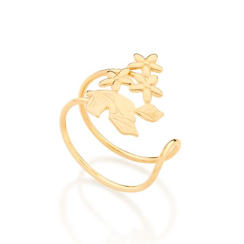ANEL AJUSTÁVEL COM FLOR BANHADO A OURO 18K