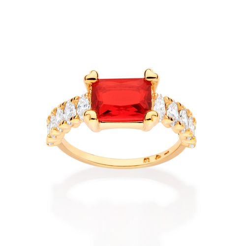 ANEL SOLITÁRIO BANHADO A OURO 18K COM CRISTAL E ZIRCÔNIAS