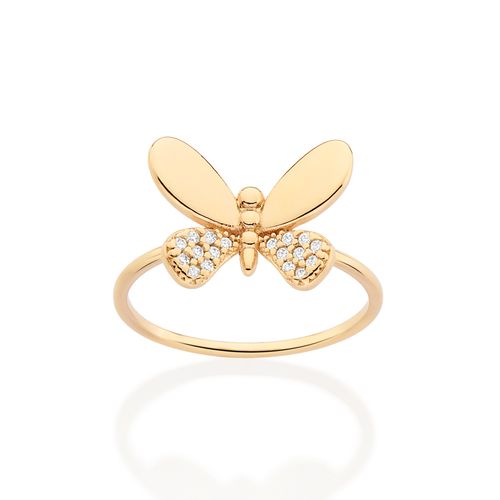 ANEL SKINNY BORBOLETA BANHADO A OURO 18K COM ZIRCÔNIAS