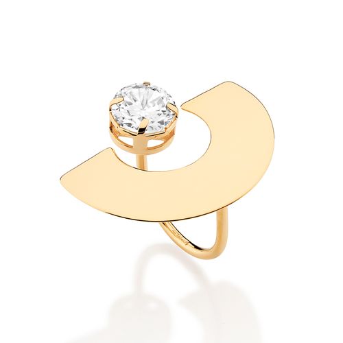 MAXI ANEL MEIO CÍRCULO BANHADO A OURO 18K COM ZIRCÔNIA