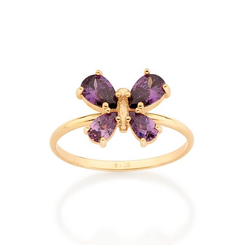 ANEL BORBOLETA BANHADO A OURO 18K COM ZIRCÔNIAS