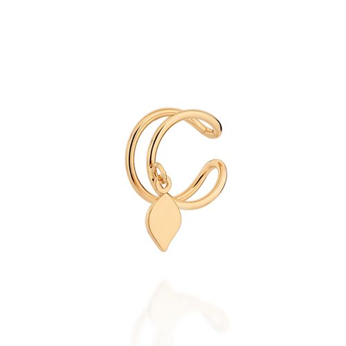 BRINCO PIERCING DE PRESSÃO ARO DUPLO FOLHA BANHADO A OURO 18K