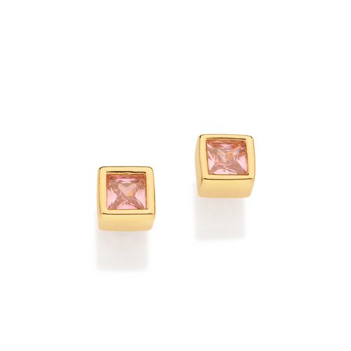 BRINCO SOLITÁRIO QUADRADO BANHADO A OURO 18K COM ZIRCÔNIAS