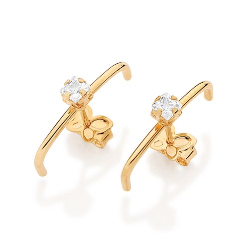 BRINCO EAR HOOK BANHADO A OURO 18K COM ZIRCÔNIAS