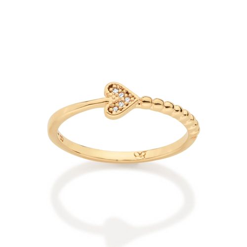 ANEL SKINNY COM BOLAS E CORAÇÃO BANHADO A OURO 18K