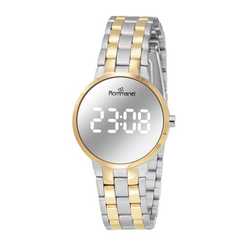 RELÓGIO DIGITAL LED MISTO PRATA COM DOURADO