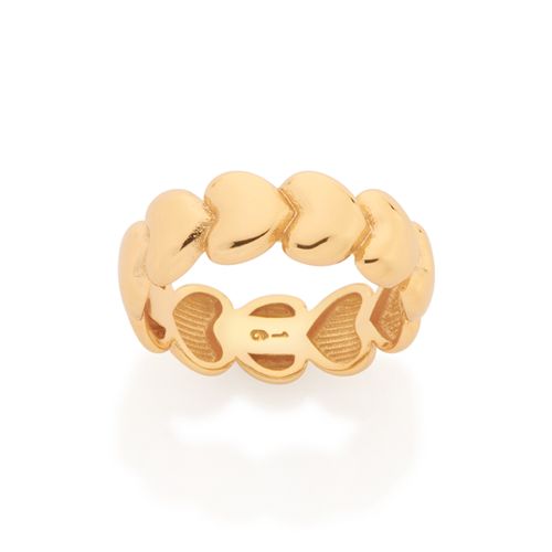 ANEL CORAÇÕES ABAULADOS BANHADOS A OURO 18K