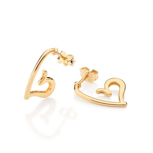 BRINCO MEIA ARGOLA CORAÇÃO BANHADO A OURO 18K