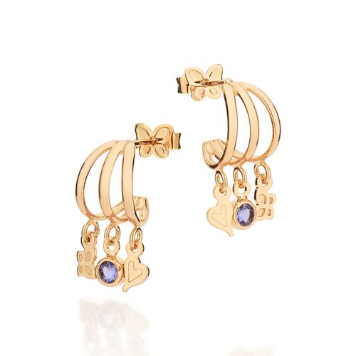 BRINCO MEIA ARGOLA TRIPLA MIX PINGENTES BANHADO A OURO 18K COM ZIRCÔNIAS