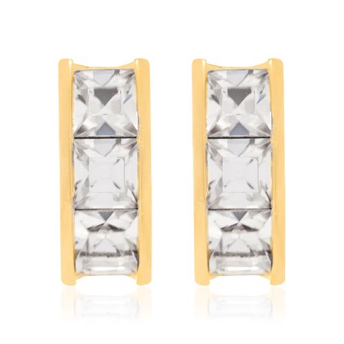 BRINCO RETANGULAR BANHADO A OURO 18K COM CRISTAIS