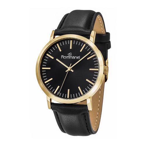 RELÓGIO ANALÓGICO SOCIAL DOURADO COM PULSEIRA DE COURO SINTÉTICO PRETO