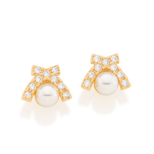 BRINCO BANHADO A OURO 18K COM ZIRCÔNIAS E PÉROLAS SINTÉTICAS