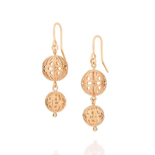 BRINCO GANCHO COM ESFERAS BANHADO A OURO 18K