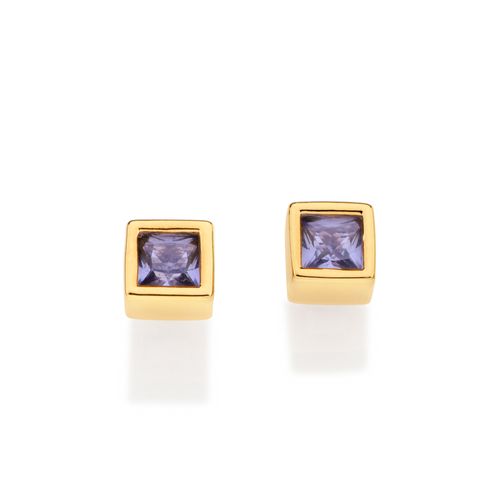 BRINCO SOLITÁRIO QUADRADO BANHADO A OURO 18K COM ZIRCÔNIAS