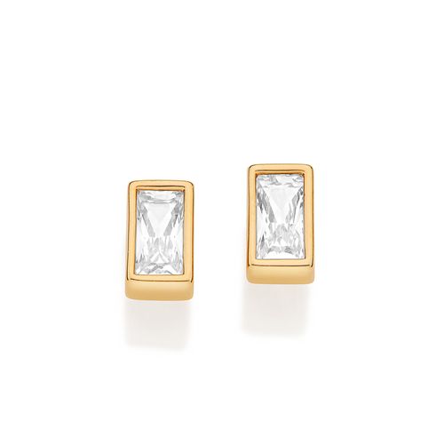 BRINCO SOLITÁRIO RETANGULAR BANHADO A OURO 18 K COM ZIRCÔNIAS