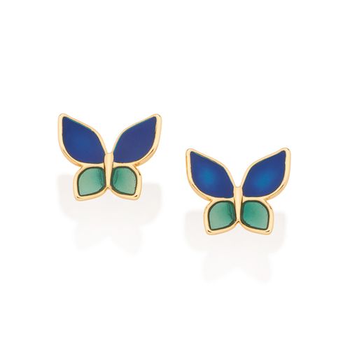 BRINCO INFANTIL BORBOLETA BANHADO A OURO 18K COM APLICAÇÃO DE RESINA