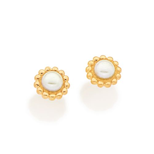 BRINCO INFANTIL FLOR BANHADO A OURO 18K COM PÉROLAS