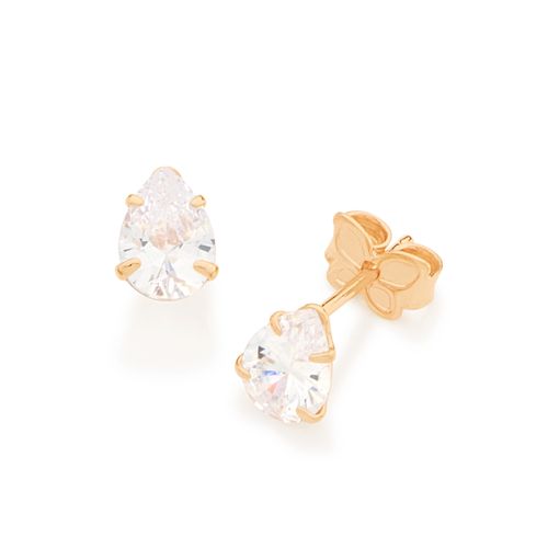 BRINCO SOLITÁRIO GOTA BANHADO A OURO 18K COM ZIRCÔNIAS