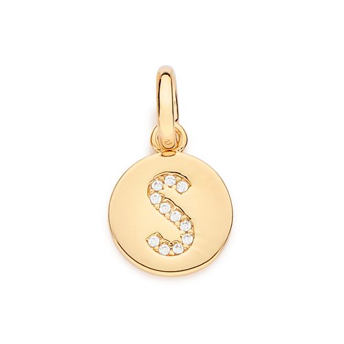 PINGENTE LETRA BANHADO A OURO 18K COM ZIRCÔNIAS -LETRA S