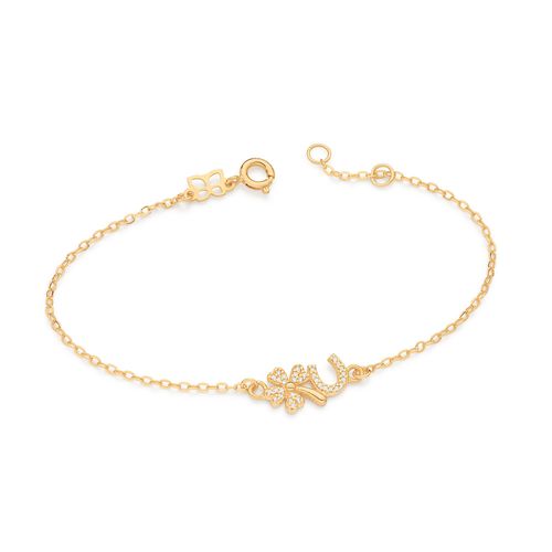 PULSEIRA TREVO DE QUATRO FOLHAS E FERRADURA BANHADA A OURO 18K COM ZIRCÔNIAS